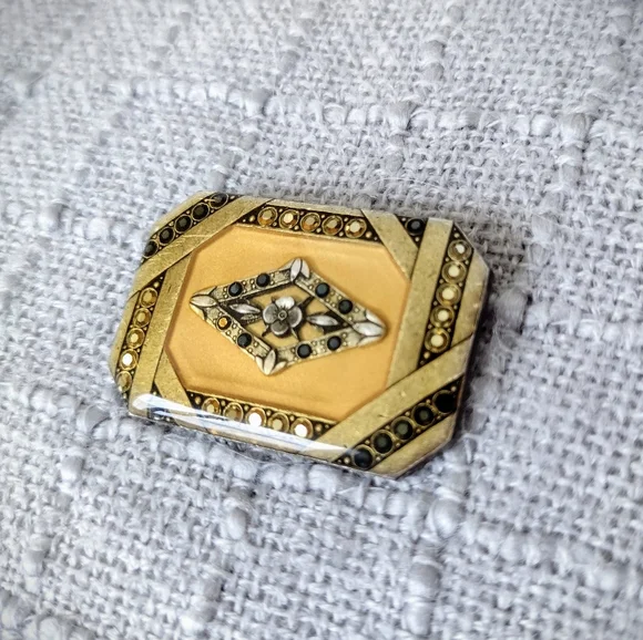 Vintage Brooch Set, 2 Matching Gold w/ Black & Brass Details- Catherine Popesco - Picture 6 of 9